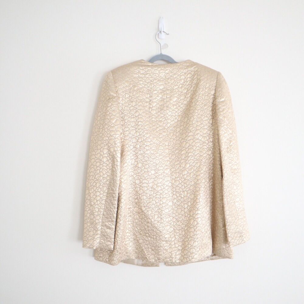 Akris US 10 Gold Lamé Collarless Jacket Button Front Longline - Picture 8 of 12